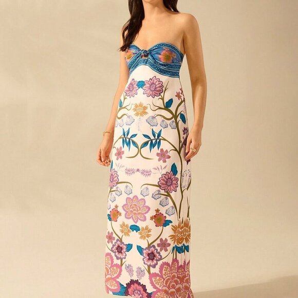 Multicolor Boho Women's Tropical Floral Print Sleeveless Tie Front Beach Dress - Picture 3 of 8